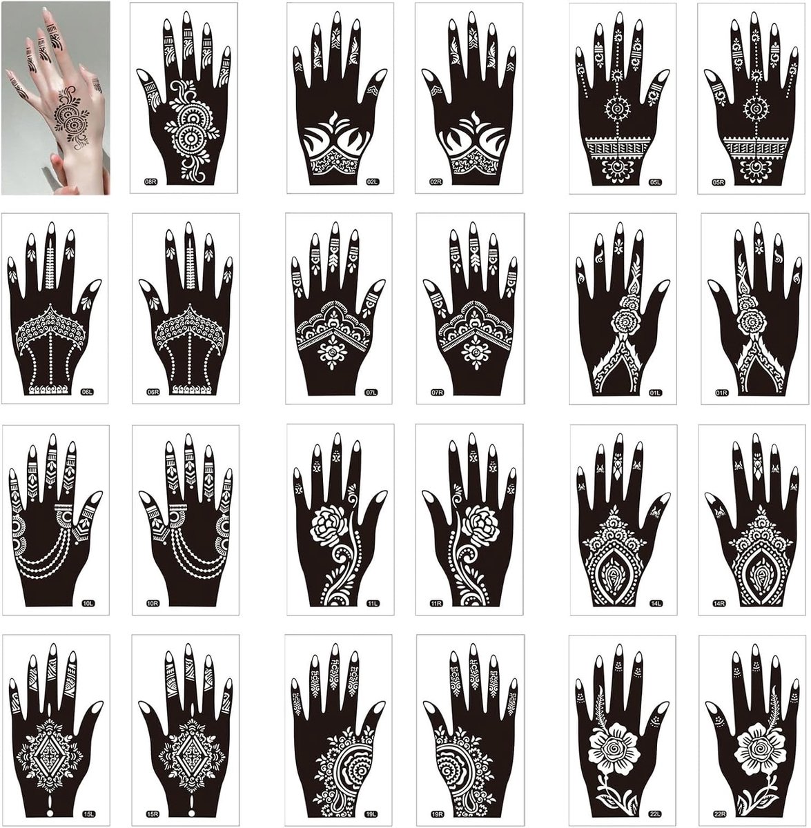 Tattoo Sjablonen, 12 paar, herbruikbaar, voor hand en lichaam, personaliseerbaar, huidvriendelijk, voor festival, prestaties, dagelijks gebruik