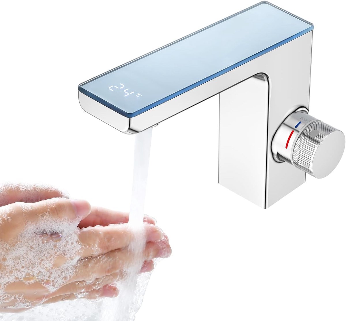 Infrarood Sensor Wastafel Mixer Tap voor Badkamer, Touchless Display Screen Warm Koud Water Mixer Tap, Automatische Wastafel Kraan, Chrome