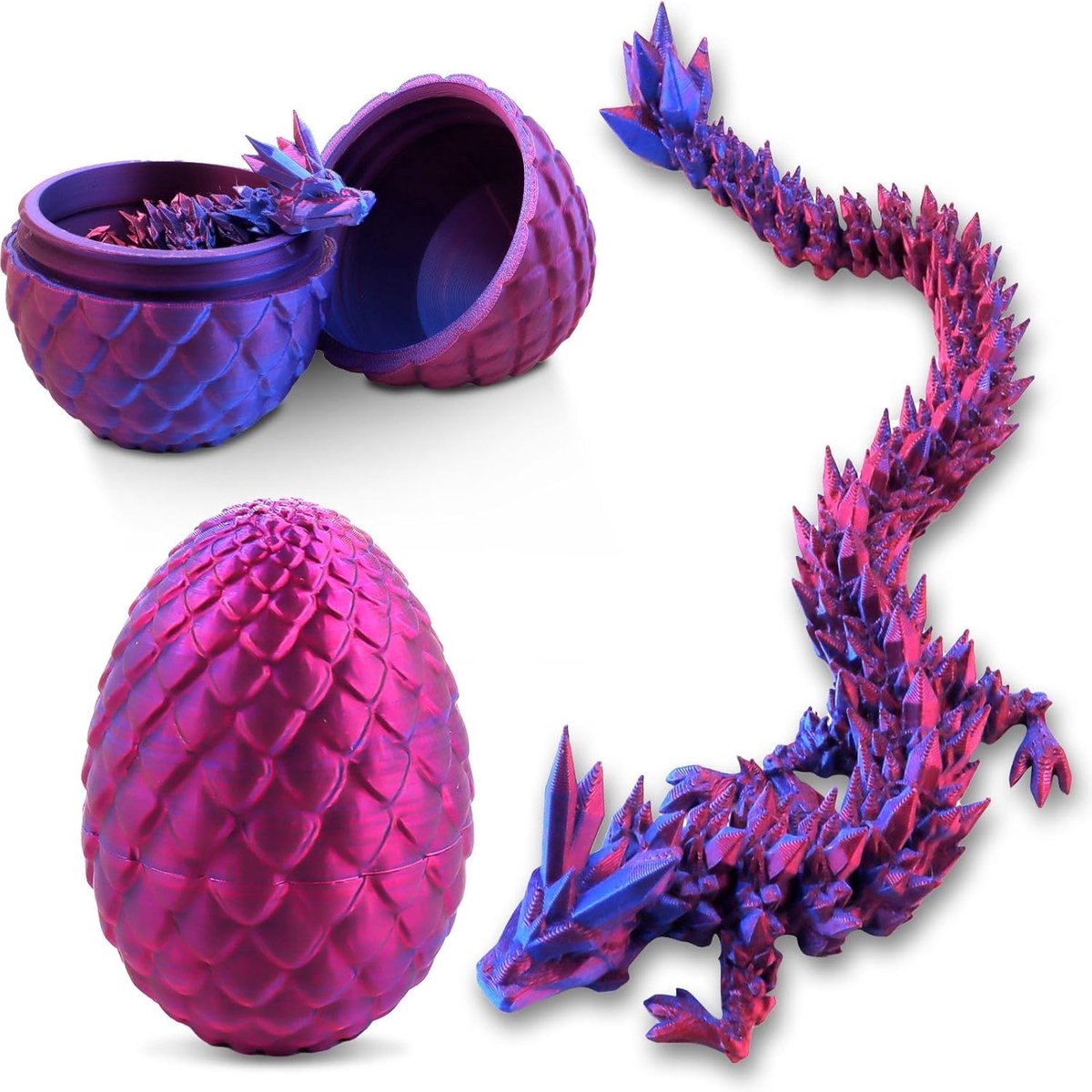 Drakenei met draak, draak ei 3D, 3D-bedrukte verrassingsdraak in ei, beweegbaar, cadeau voor volwassenen en kinderen