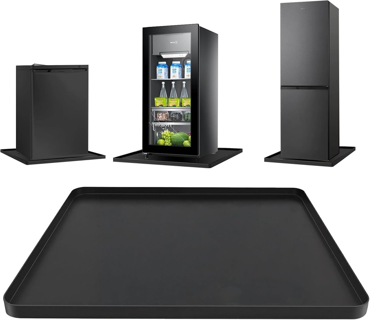 matten, 50x50x1,5 cm siliconen koelkasten matten met verhoogde rand, lekvrij, geschikt voor wasmachine, afwasmiddel, wastafel, onderlegger voor tapijt, vloerbescherming, zwart