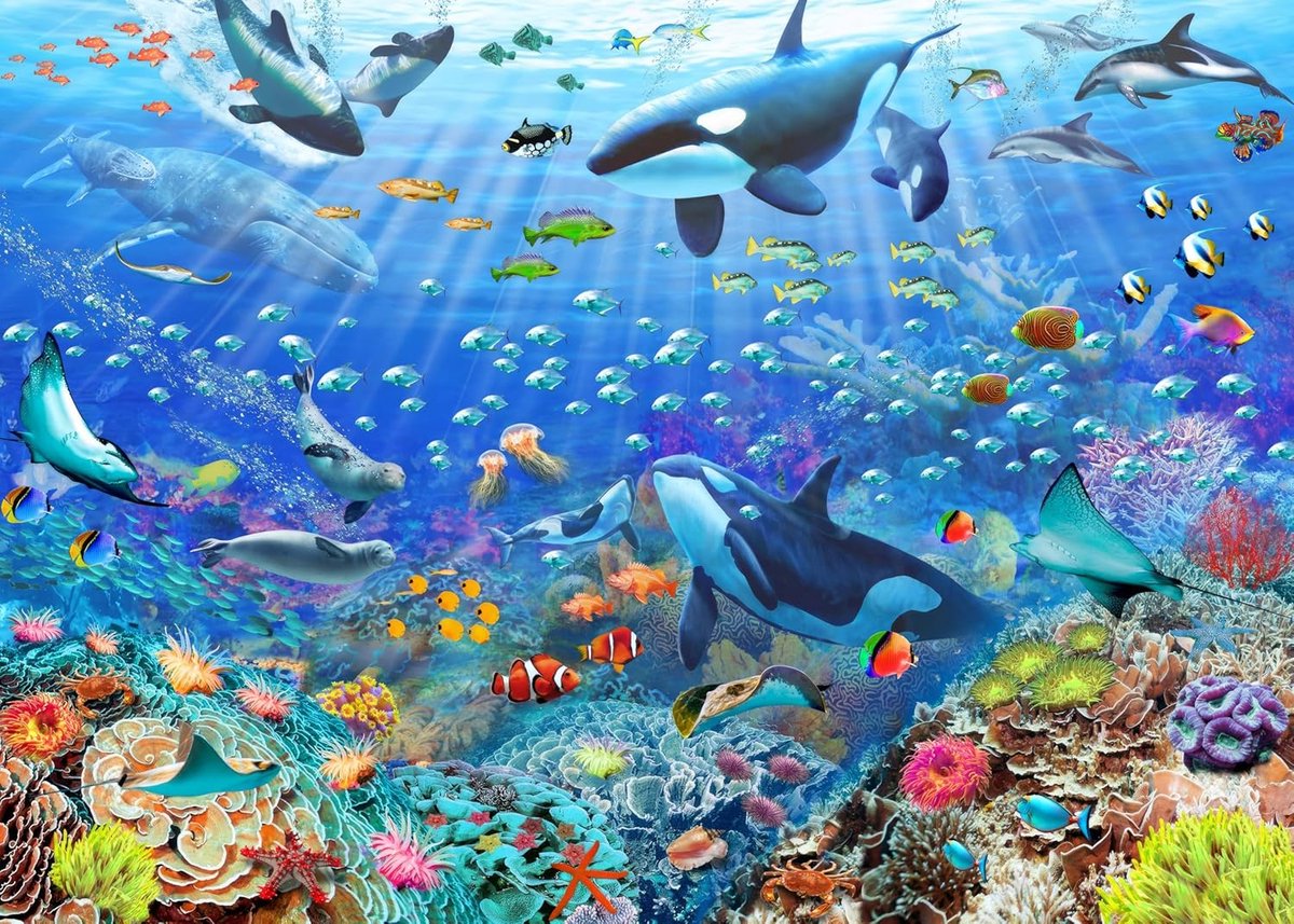Puzzel voor volwassenen, 1000 stukjes, onderwaterwereld, 70 x 50 cm, puzzels voor volwassenen, pedagogisch spel, uitdaging, speelgoed, 1000 stukjes, puzzels voor volwassenen en kinderen