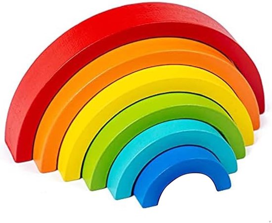 Kiuiom Rainbow houten speelgoed bouwstenen - houten Montessori regenboog, houten regenboog stapel, baby leren speelgoed, rood — afbeelding 5