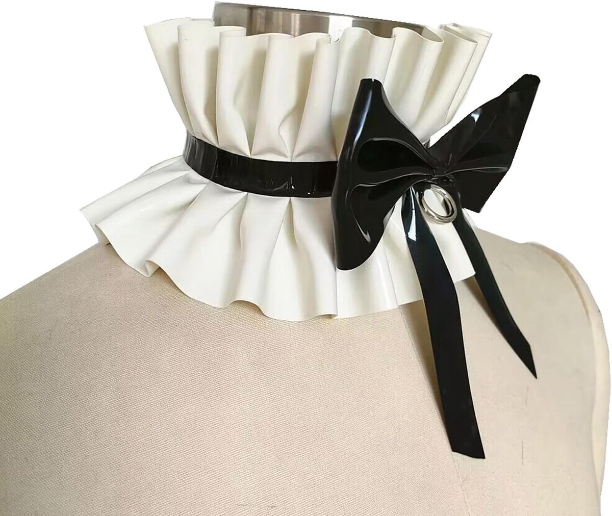 Rubberen Kant Geplooide Nekkraag voor Catsuit,Zwart Latex Decoratieve Gotische Kraag Dames Heren