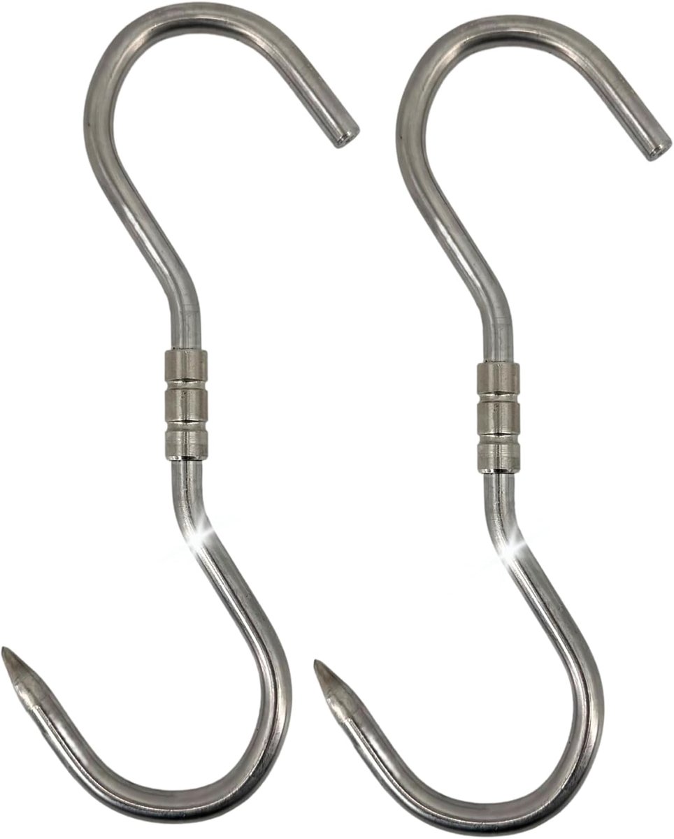 S-haken - 260 x 10 mm draaihaken roestvrij staal vleeshaak draaibaar voor wilde vis, worst, parma, ham en wild zwijn