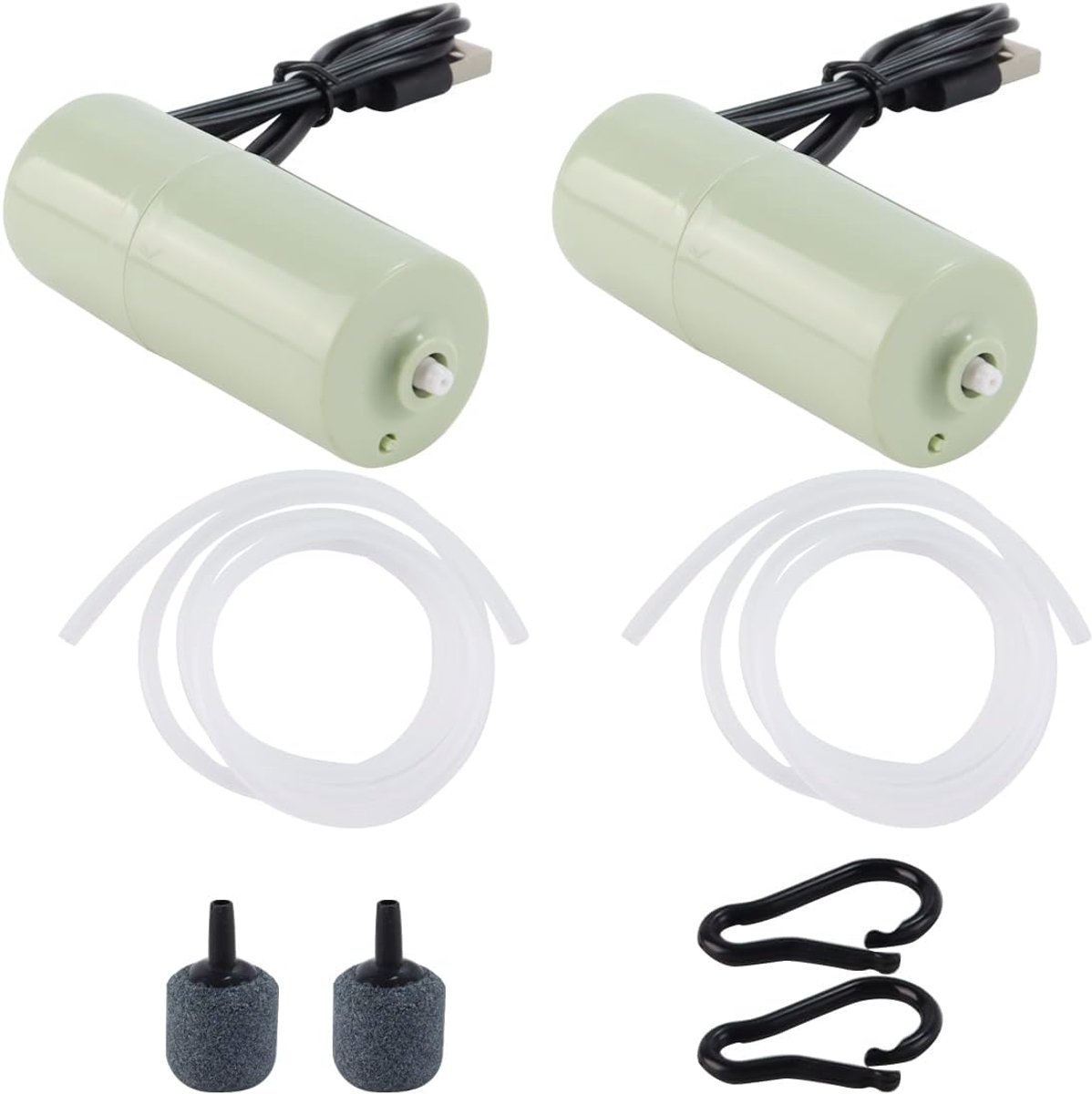 2-delige USB draagbare zuurstofpomp voor aquarium, ultrastille, hoge luchtstroom, enkele buis, steenvisbeluchter, groen