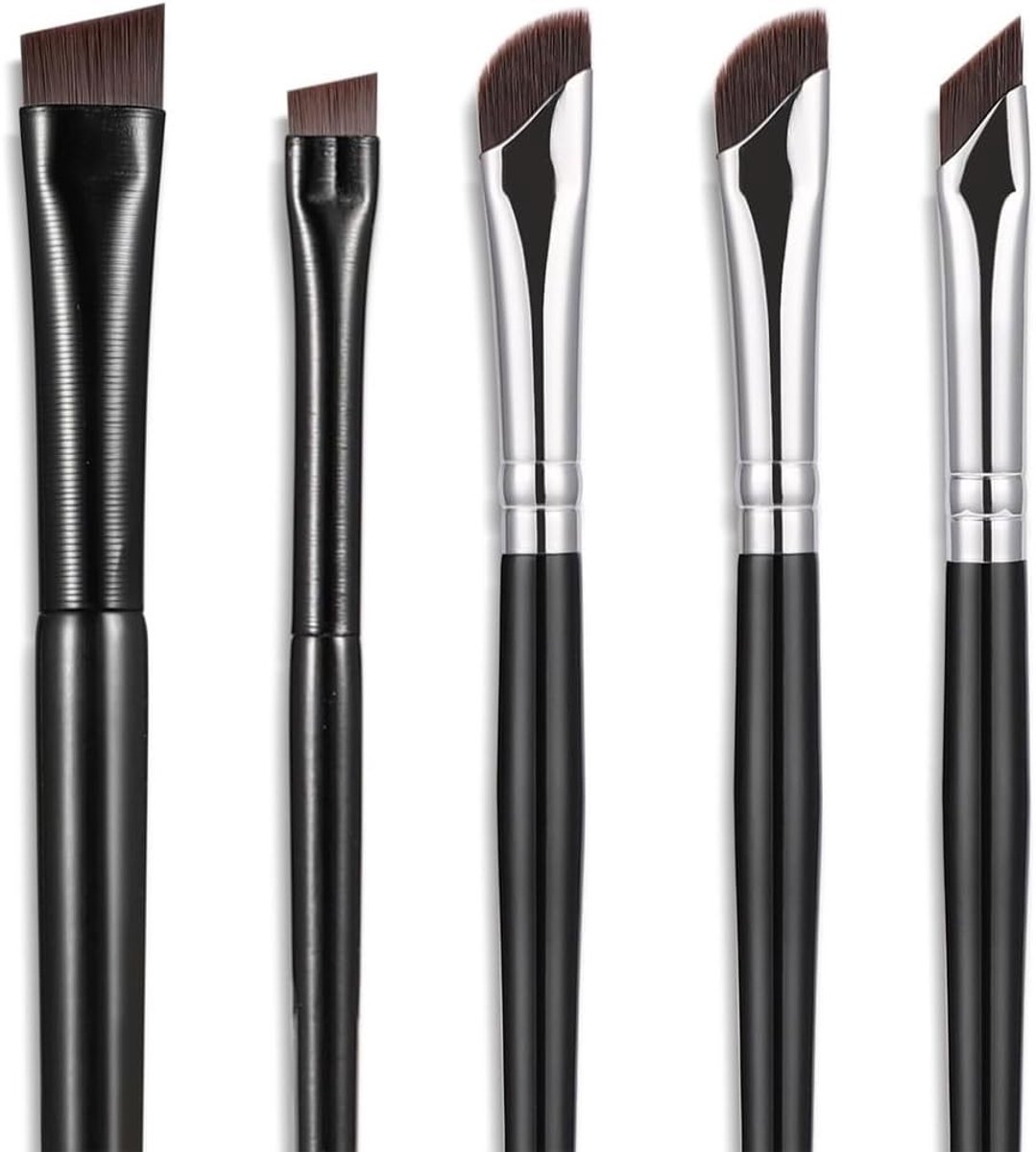 Vijf fijne hoekige eyeliner penselen voor precisie, perfect voor het aanbrengen van eyeliner en het accentueren van wimpers en wenkbrauwen