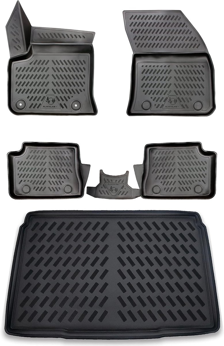 SnelShoppen - 3D Rubber Mat Set + Kofferbakmat voor Peugeot e-208 (Electro) 2019-2025 | Hoge Rand | Design Vloermatten | Auto Accessoires