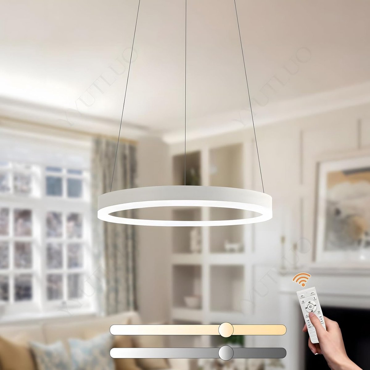 LED kroonluchter 40 cm - wit ring - dimbaar met afstandsbediening - stijlvolle verlichting voor woonkamer - SnelShoppen