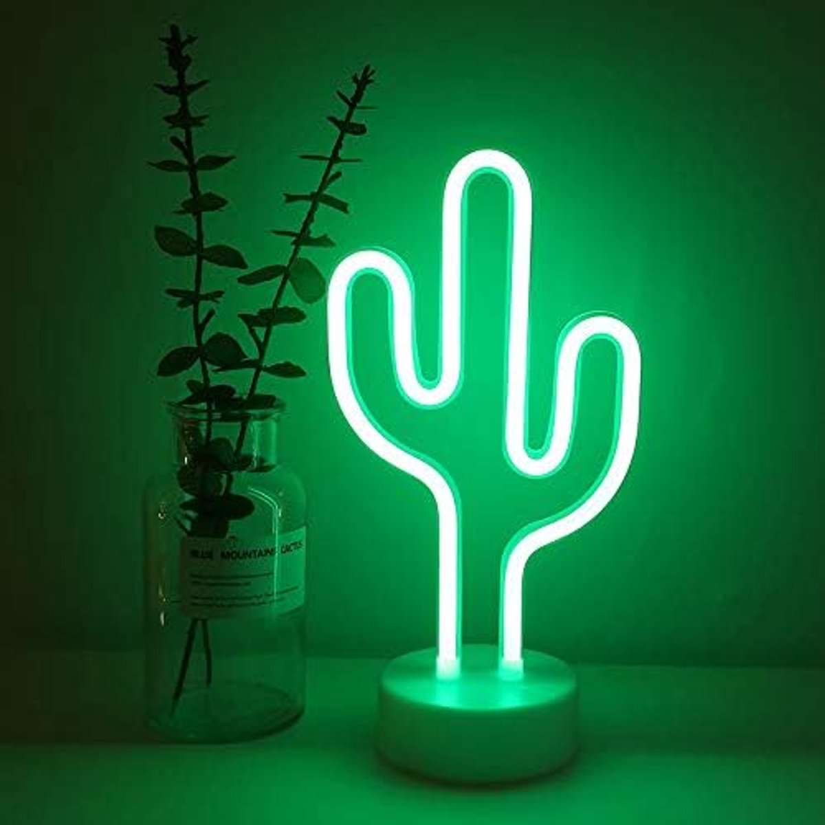 SnelShoppen - Cactus Neon Licht, LED Neon Sign, Decoratieve Tafellamp, 3 AA/USB Voeding, Sfeerverlichting voor Slaapkamer, Kinderkamer Decoratie, Kers
