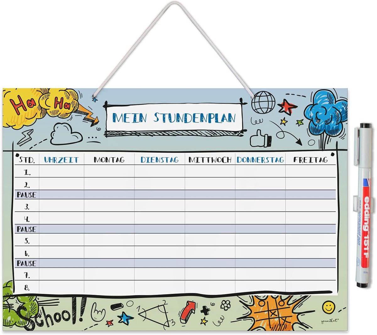 schoolrooster wasbaar A4 - kleurrijk ontwerp - inclusief pen en houder - handige planner voor basisschoolleerlingen - SnelShoppen