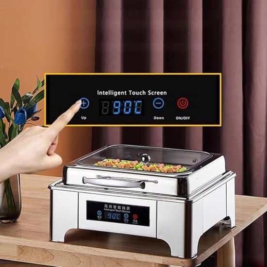 Warmhoudbak RVS - Buffetwarmer Voedselwarmer - Gerechten Warm Houden - Instelbare Warmte - Rond - Zilver — afbeelding 3