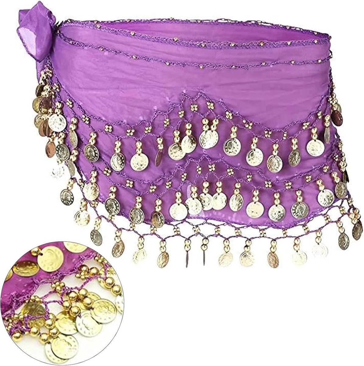 Chiffon Heupdoek voor Buikdans Kostuum voor Vrouwen - Zwarte Heupdoek met Muntjes voor Buikdans, Dansperformances en Yoga Cursussen