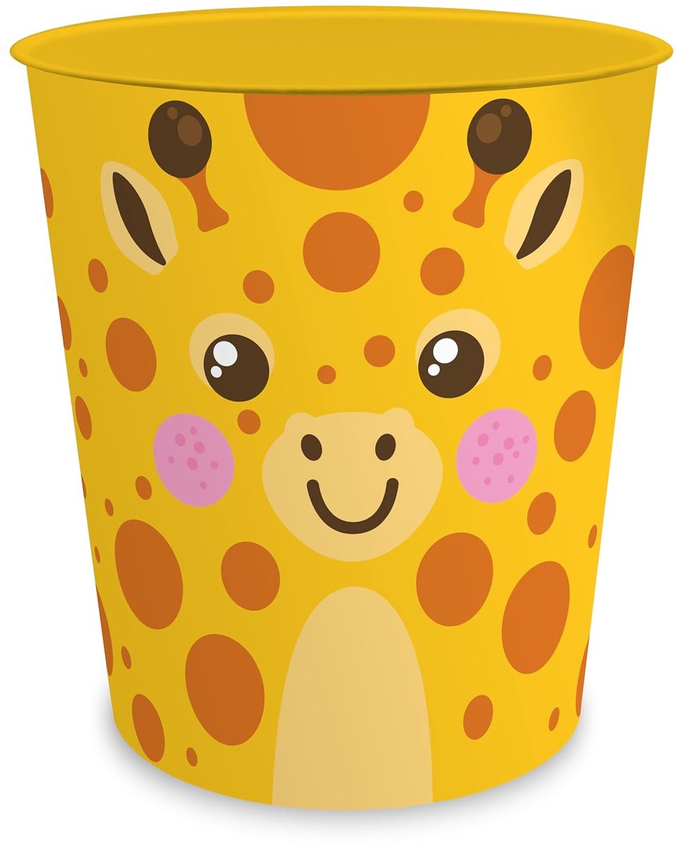 SnelShoppen - Kinder Prullenbak met Dieren Motief - Kawaii Ontwerp - Rond Ongeveer 11 Liter - Afvalbak voor Kinderkamer - Stevig Kunststof (Giraffe)