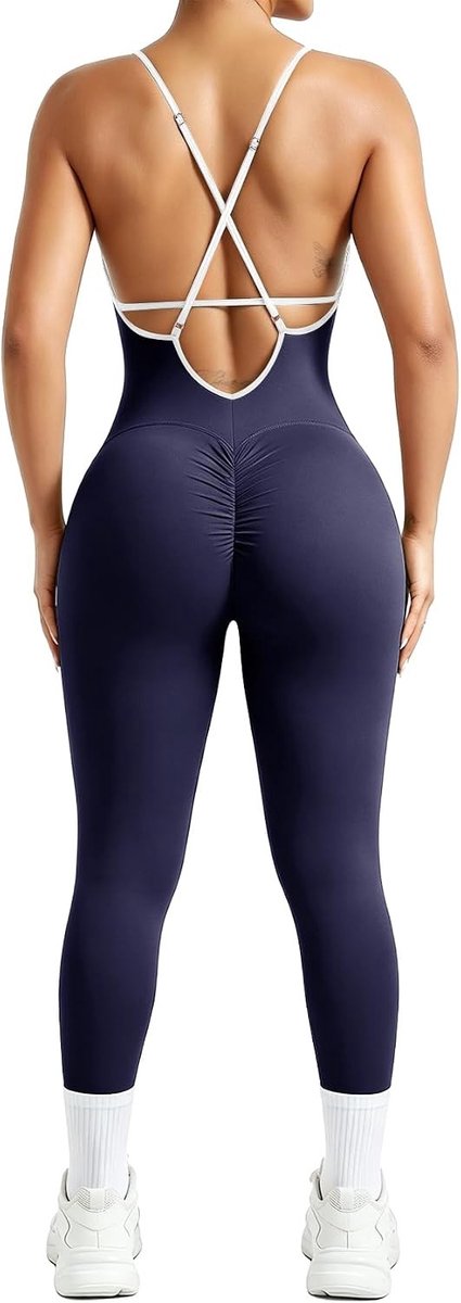 Dames Sportieve Rugloze Jumpsuit met Scrunch en Verstelbare Spaghetti Bandjes voor Yoga, Fitness en Casual Gebruik