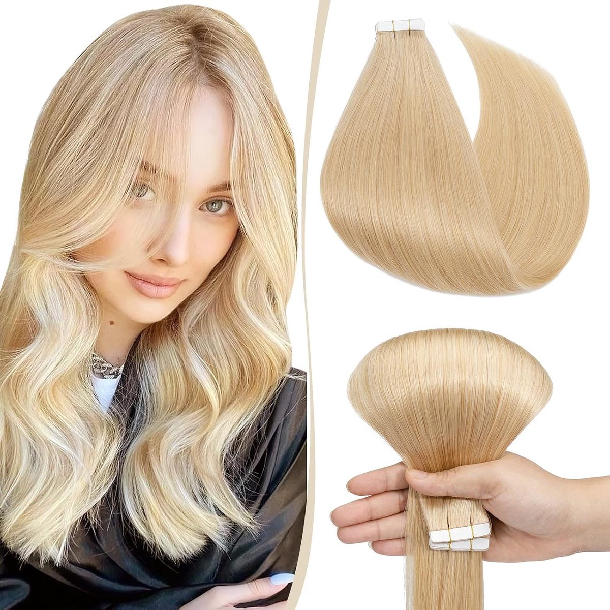 Haarverlängerung Tape Extensions van 100% Echthaar - 10 PCS Remy Haarteile in Mittelblond #24-1, 50.8 cm, 25g, Glatt en Duurzaam