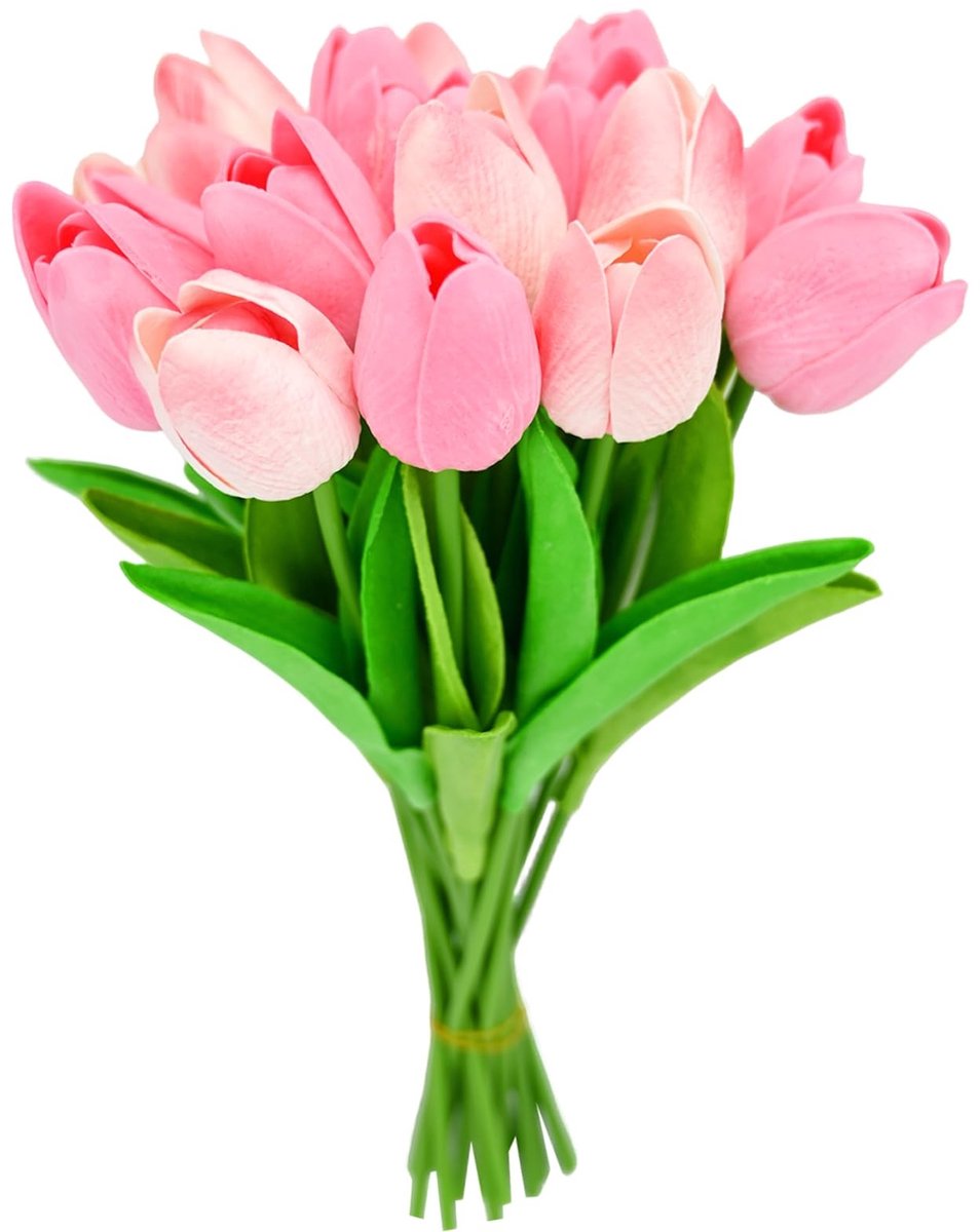 SnelShoppen - Realistische Kunsttulpen Boeket 20 Stuks, Echte Touch, Perfect voor Tafeldecoratie, Woonkamer, Bruiloft, Kunstbloemen, 34 cm Hoog