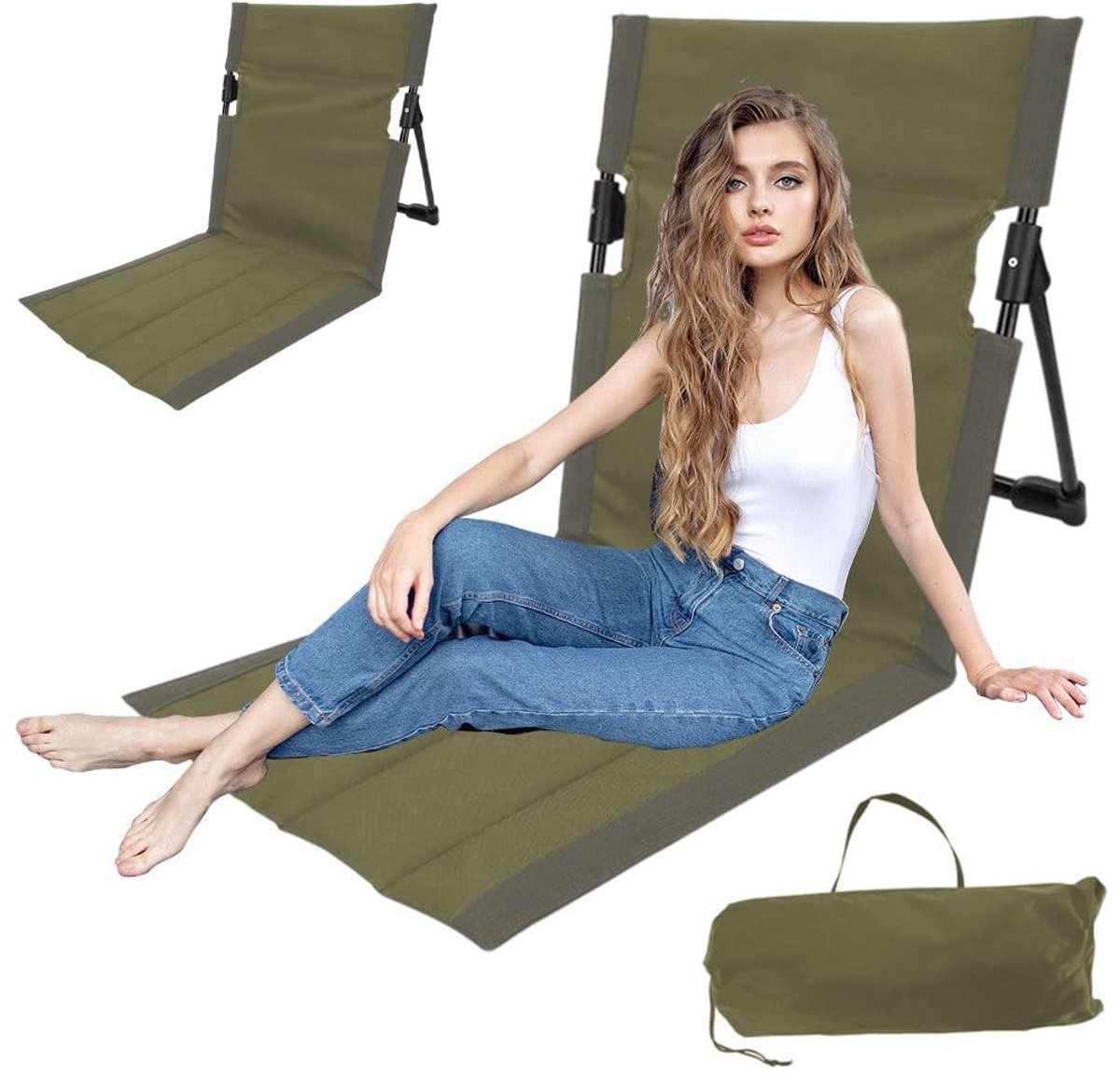 Omgoods - Opvouwbare Strandstoel met Rugleuning en Draagtas - Perfect voor Outdoor Activiteiten
