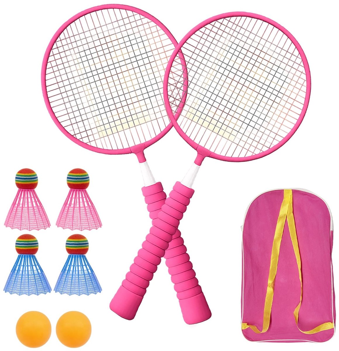 Omgoods - Roze Dubbel Racket met 6 Ballen en Opbergtas