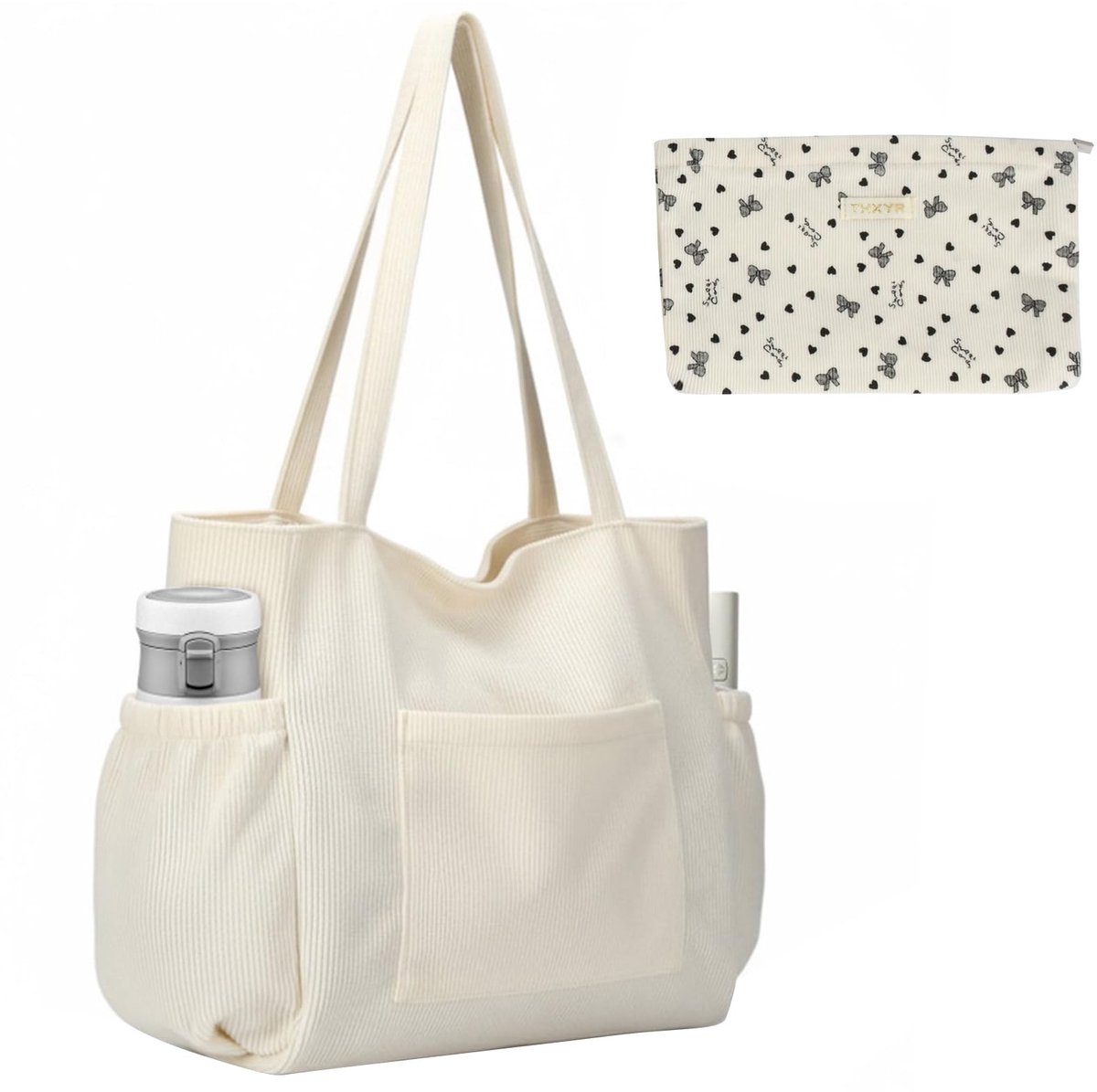 Omgoods - Corduroy Tote Bag met Ritssluiting en Praktische Compartimenten