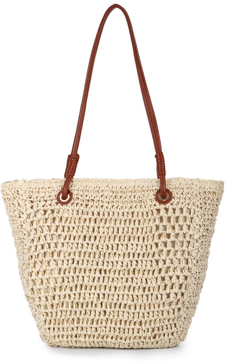 Omgoods - Grote Handgeweven Strandtas met Leren Handvatten