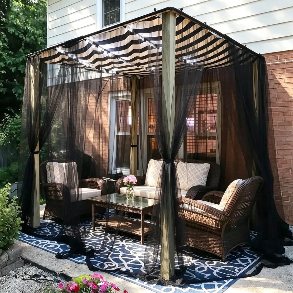 Omgoods - Buiten Klamboe Gordijnen met Insectenscherm 2 Panelen