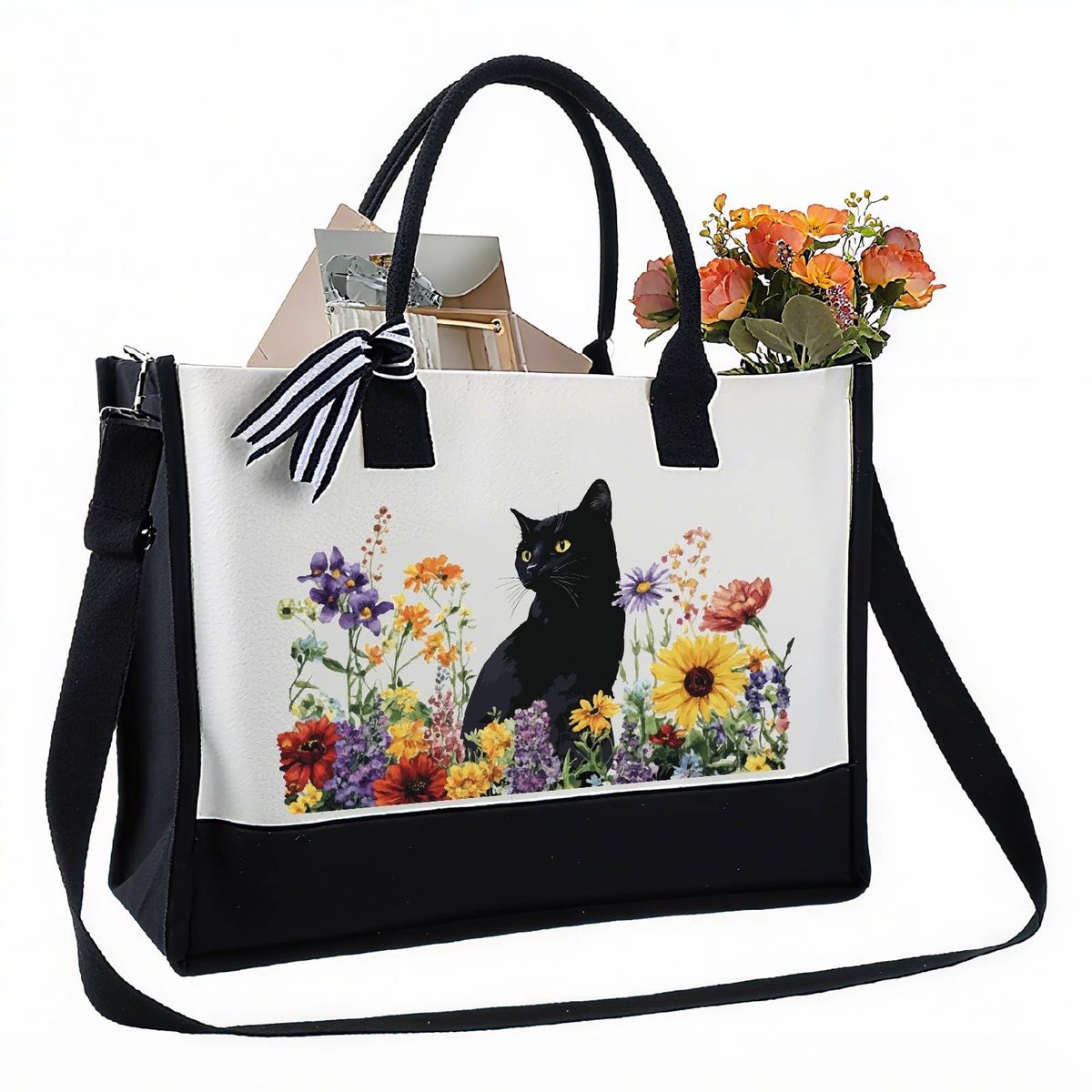 Omgoods - Canvas Tote Tas met Rits en Schattige Bloemen voor Winkelen