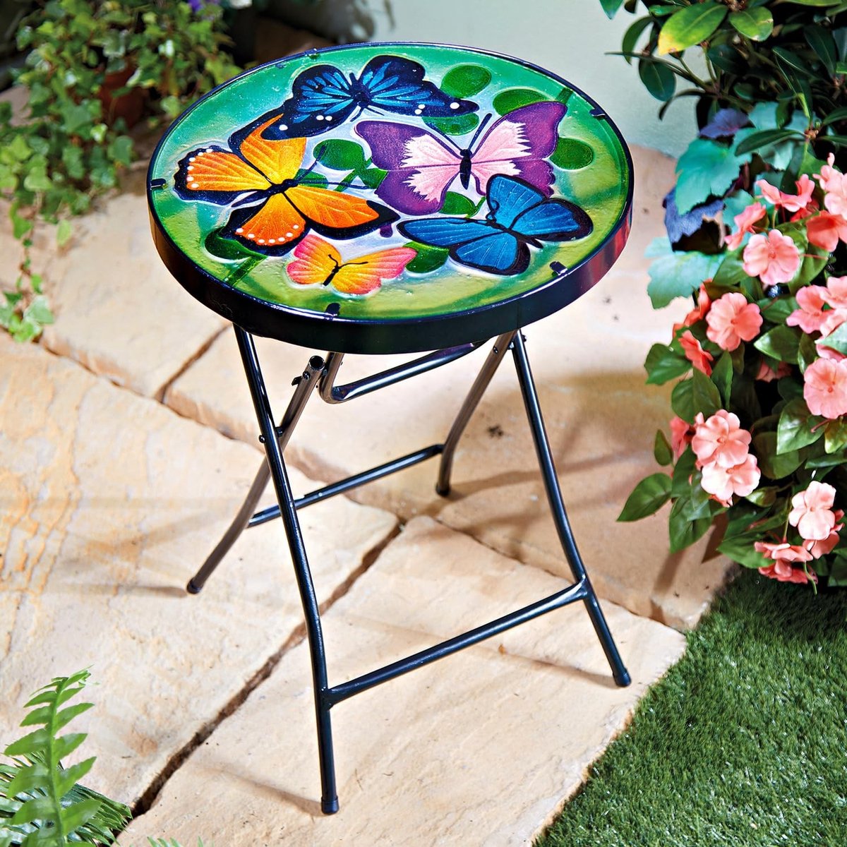Omgoods - LED Tuin Tafel met Kleurige Vlinders en Zonne-energie