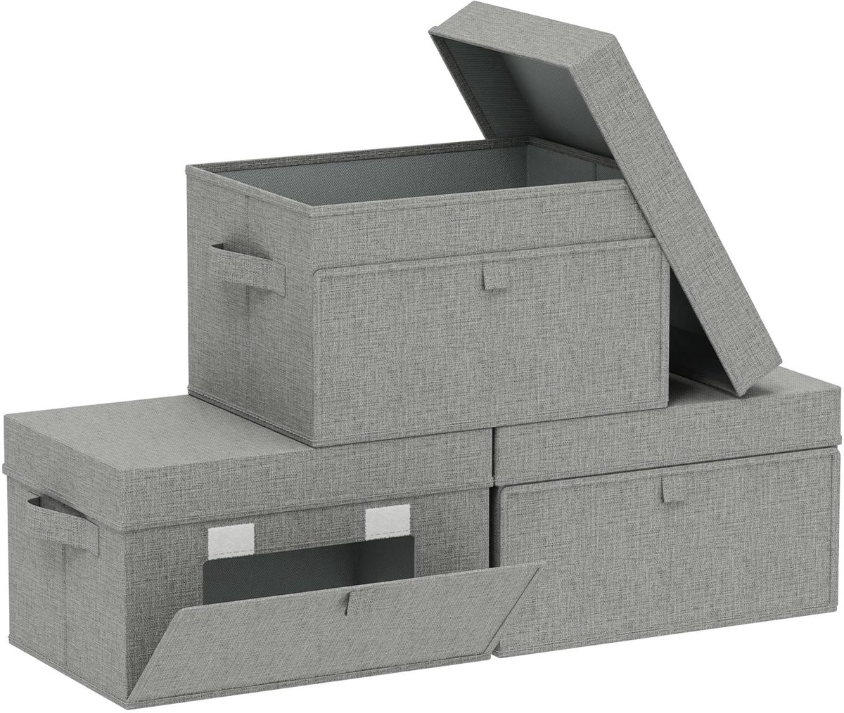 Omgoods - Opbergdozen met Handgreep, 3 Stuks, 13 x 23 x 20 cm, Grijs