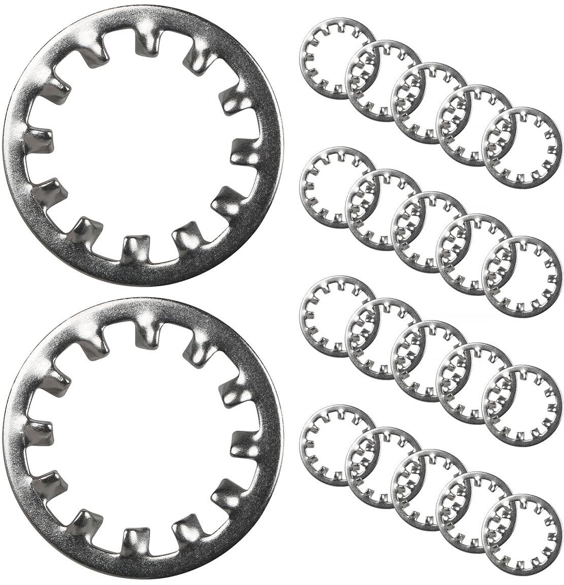 Set van 50 M12 Tanddisc, Bevestigingsringen, Roestvrij Staal, Binnen tanden, Knurled Klemringen, Grote Assortiment, Veerring, Washers voor Schroefbevestiging en Montageaccessoires