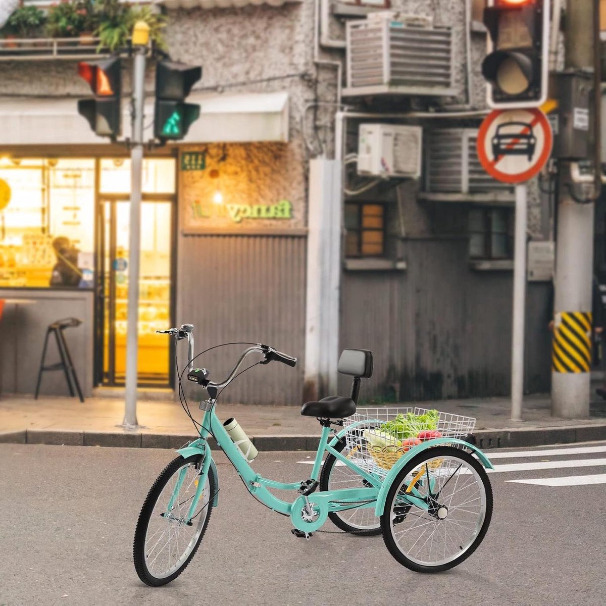 Driewieler Volwassenen - Driewielfiets Inklapbaar - Stad Rit - Opvouwbaar Frame - 24 Inch - Turquoise
