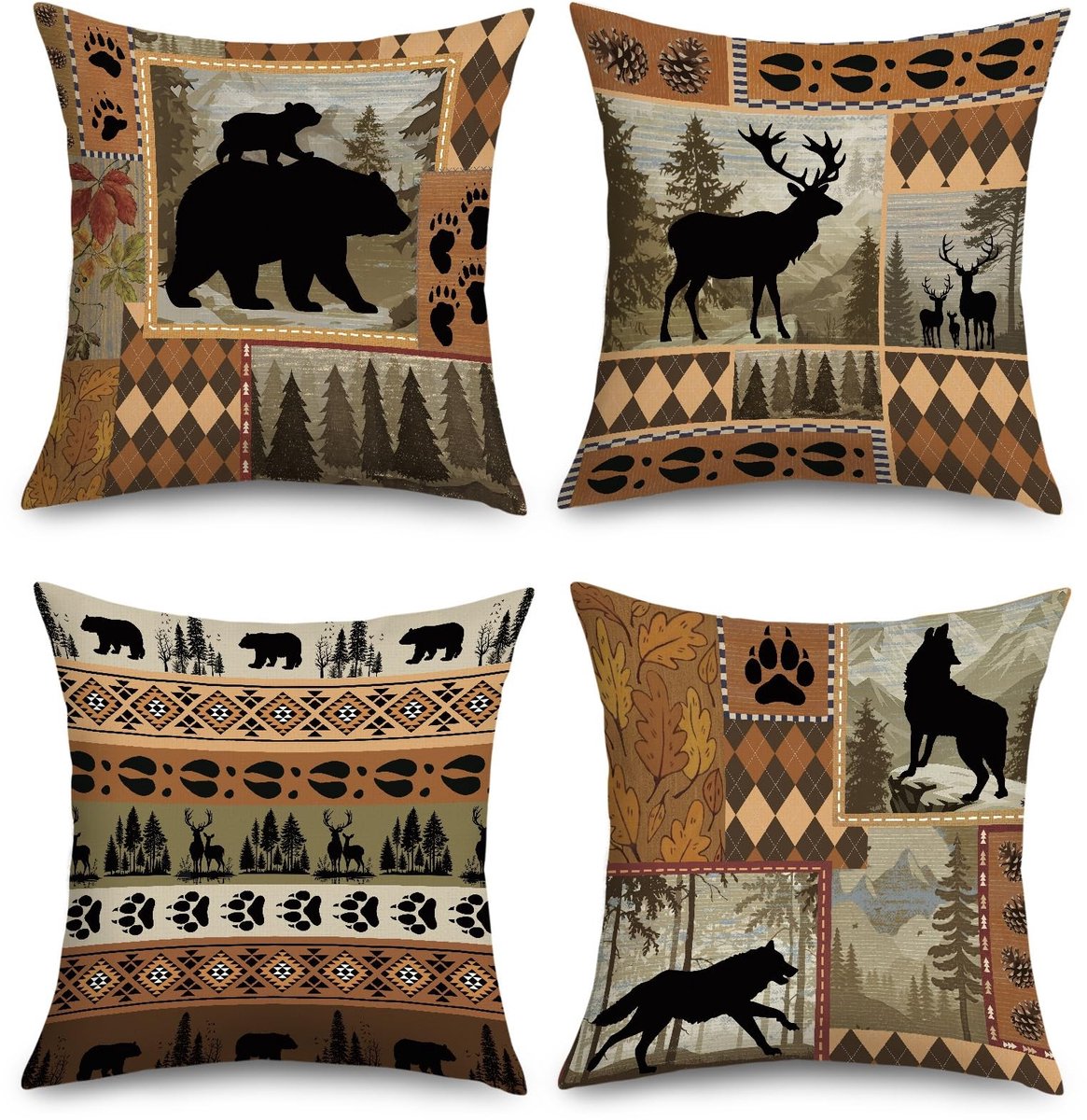 Omgoods - Set van 4 Dieren Kussenhoezen 45 x 45 cm