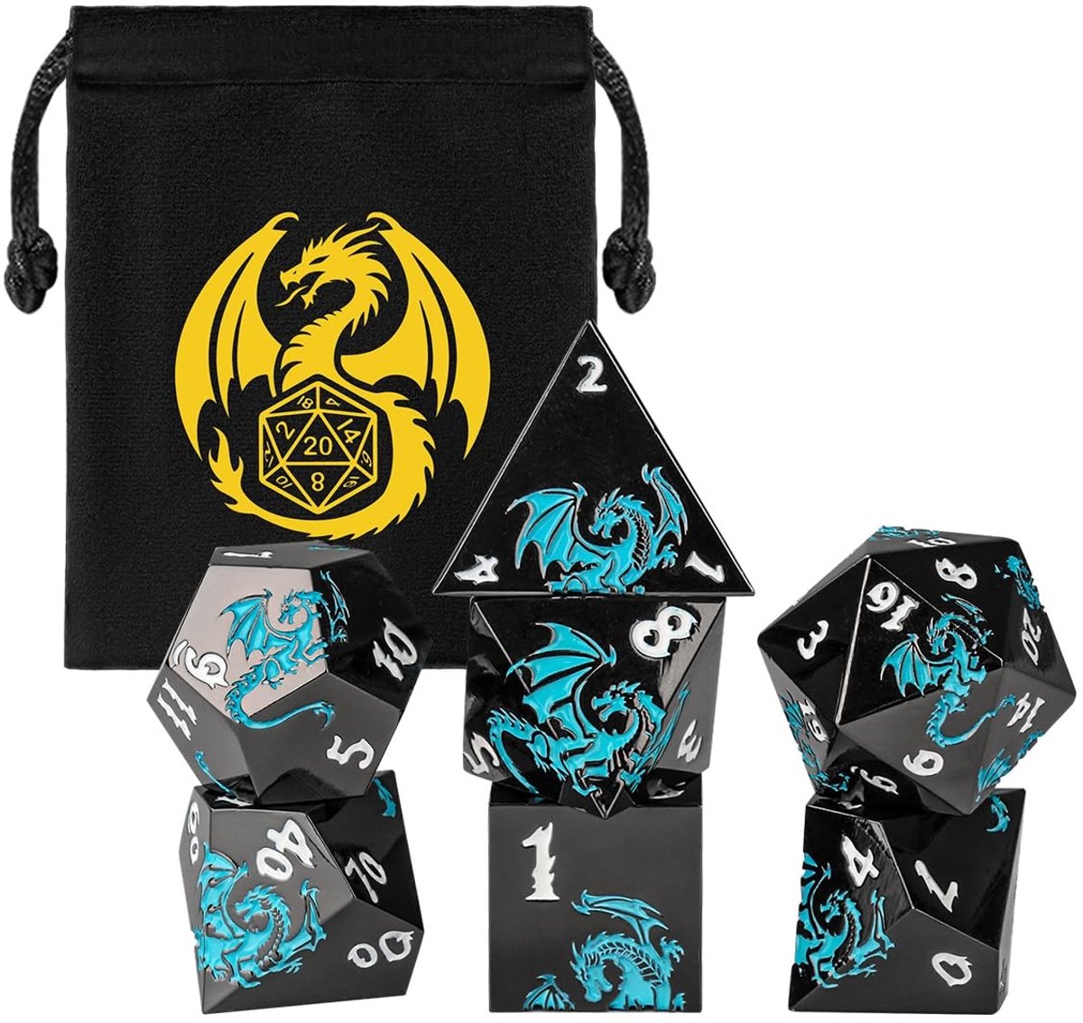 Omgoods - 7-Piece Metaal Dobbelstenen Set met Draakpatroon