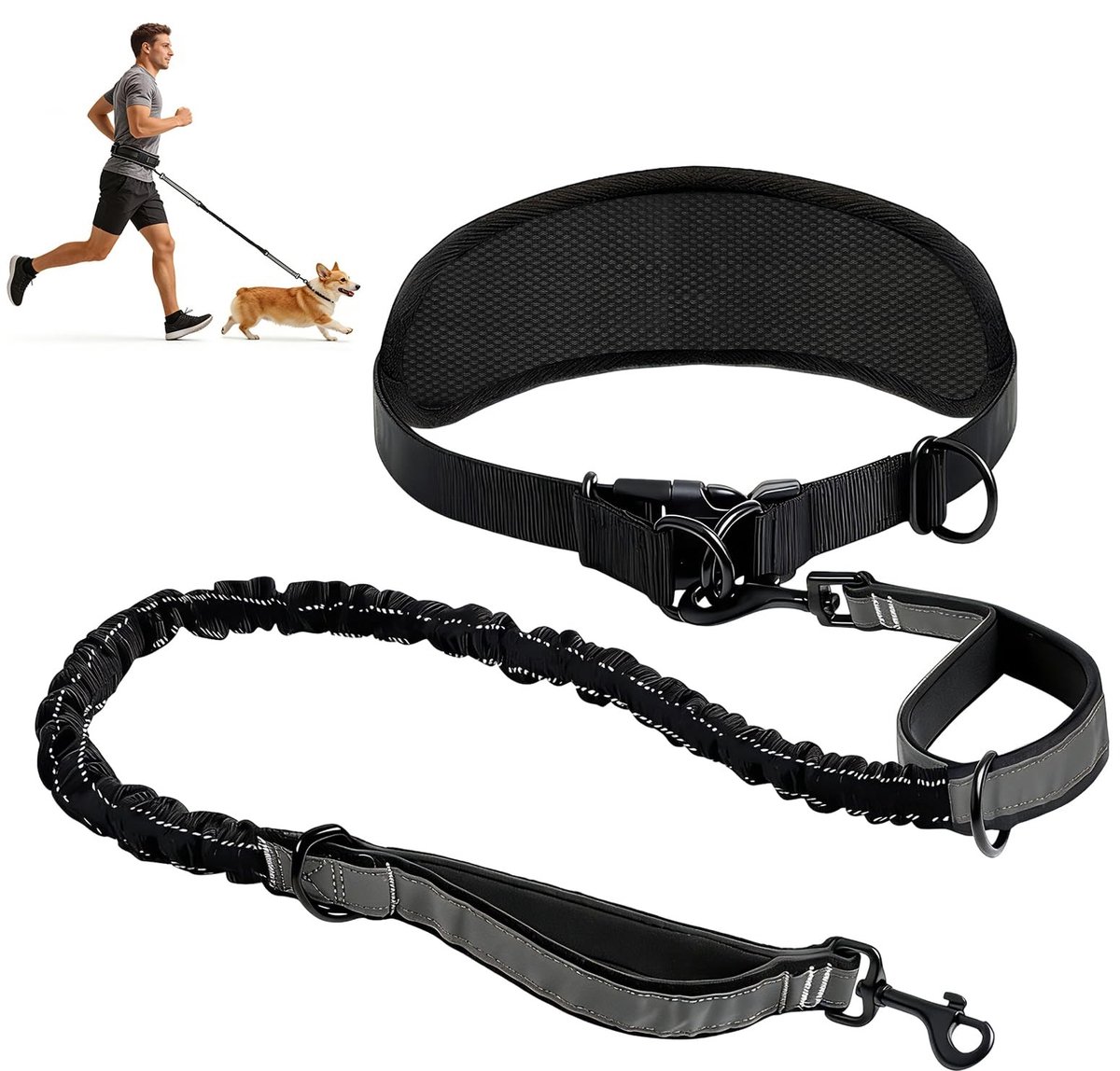 Omgoods - Handenvrije Hondenriem met Dubbele Handgrepen voor Joggen en Wandelen