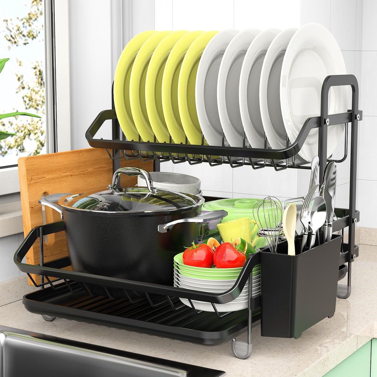 Omgoods - Afwaslade en Organiser - 2 Niveaus met Snijplankhouder