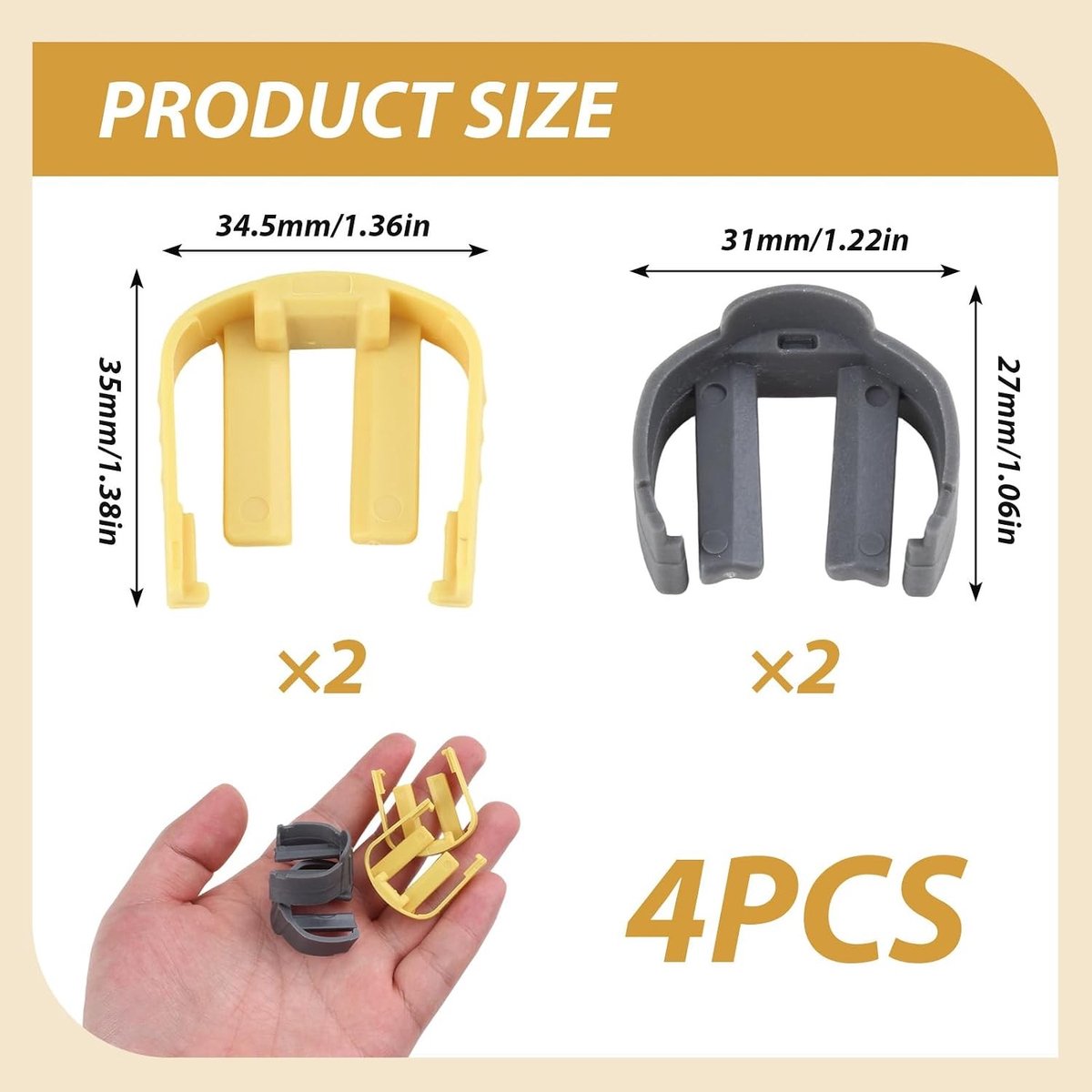 4 stuks hogedrukreiniger C-clips set voor K2/K3/K4/K5/K6, vervangingsaccessoires voor hogedrukreinigers met trigger en slang, incl. 2 grijze en 2 gele clips