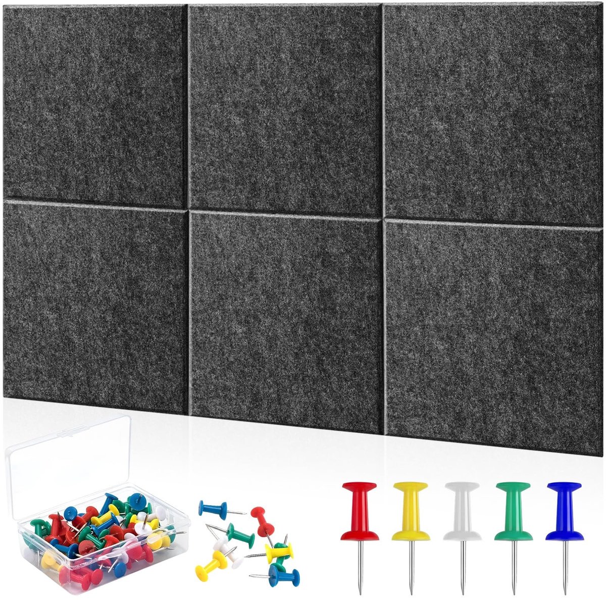 Omgoods - Vilt Prikbord met 30 Punaises, 30x30 cm voor Thuis en Kantoor