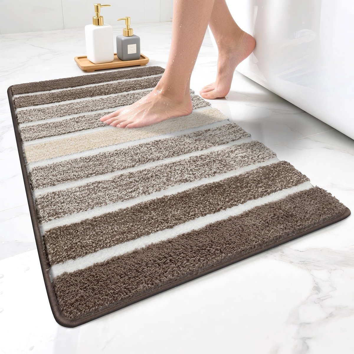 Omgoods - Antislip Badmat Microfiber 50 x 80 cm Bruin