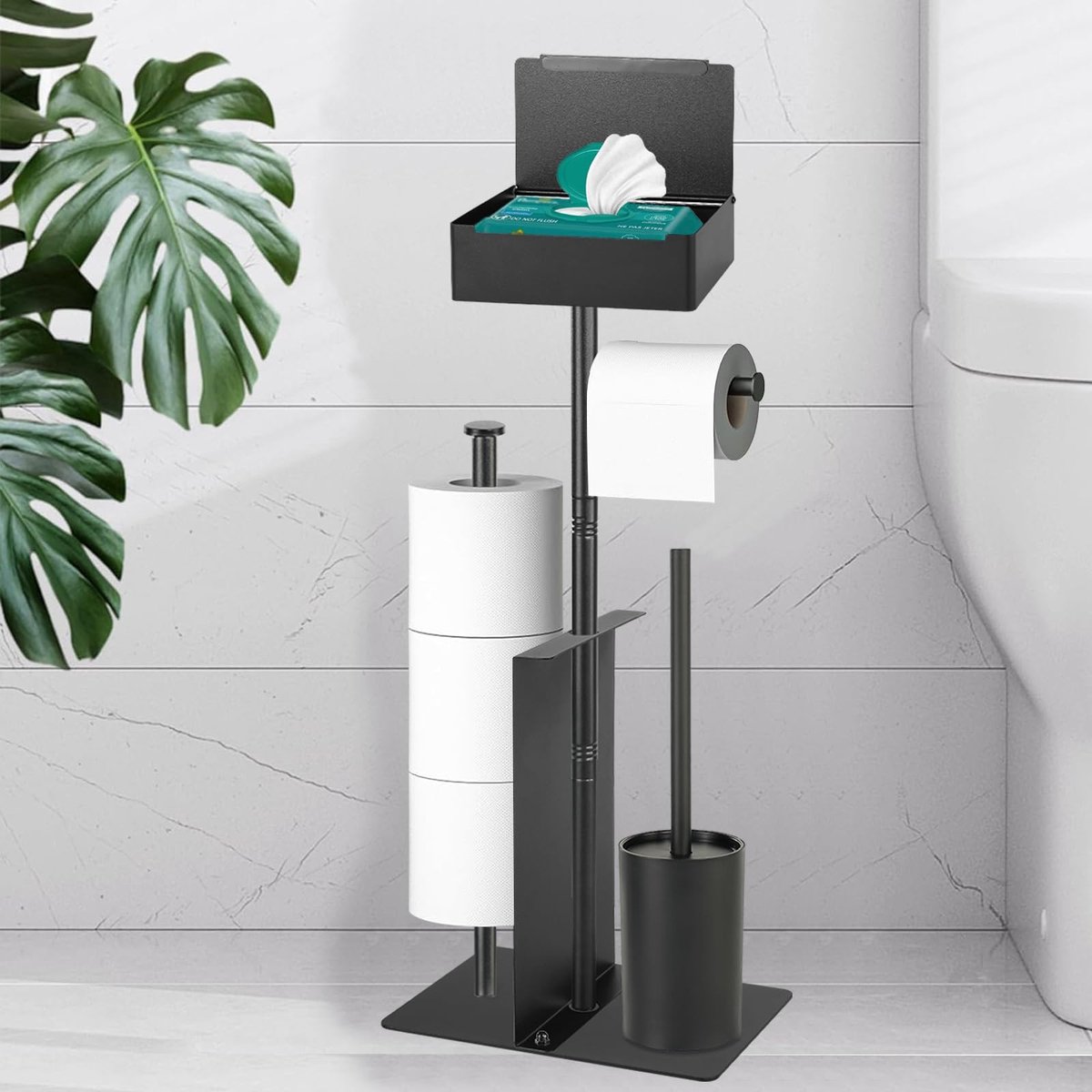 Omgoods - Staande Toiletpapierhouder met Toiletborstel en Opbergruimte