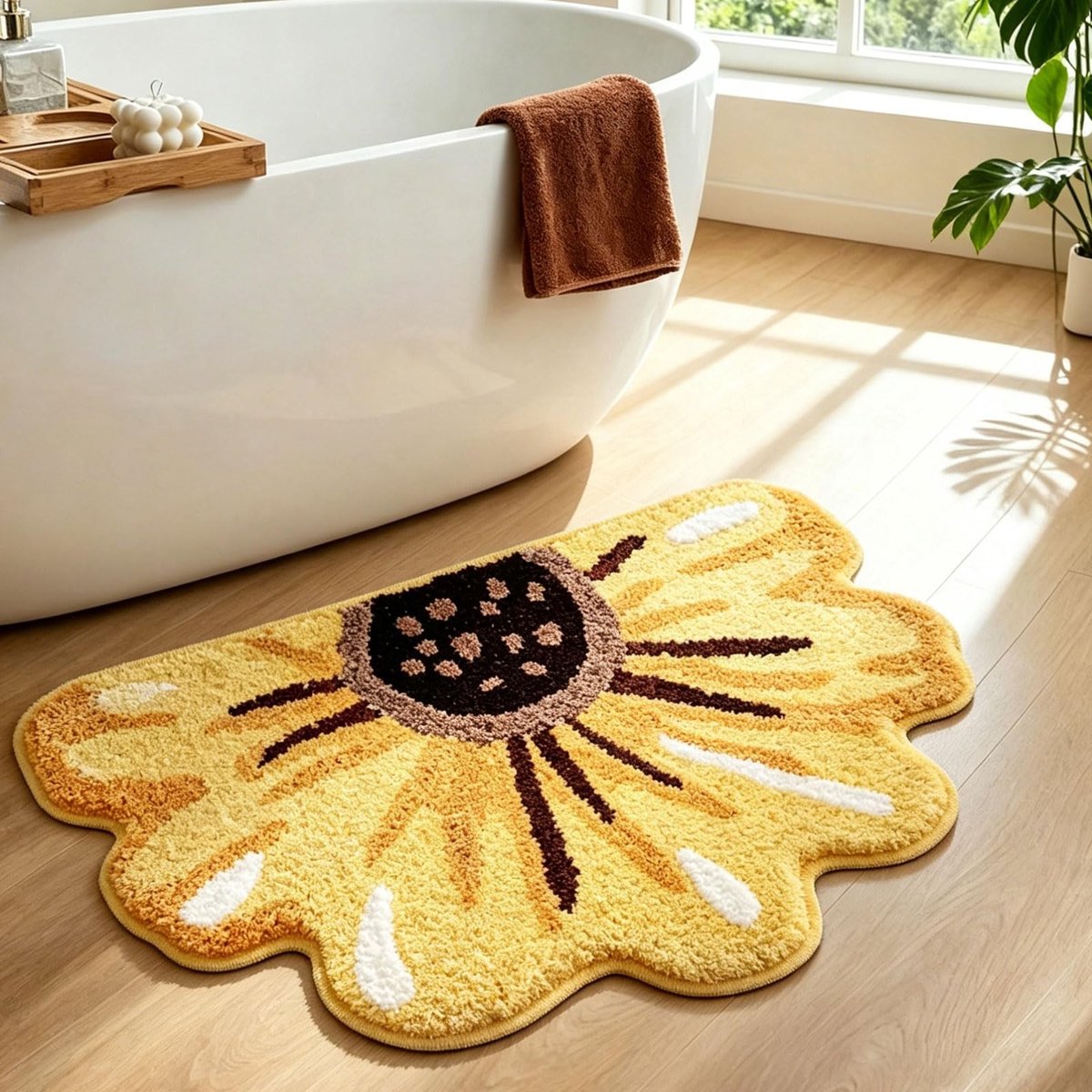 Omgoods - Zachte Fluffy Badmat met Zonnebloem Design voor Badkamer