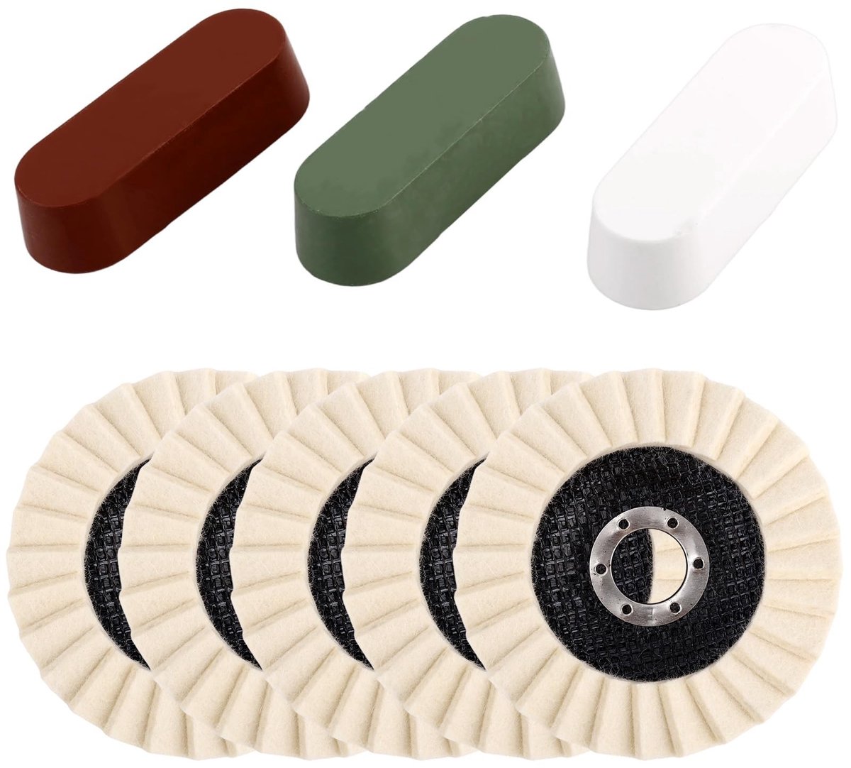 Omgoods - Set van 5 Wol Vilt Polijstschijven met Polijstmiddelen