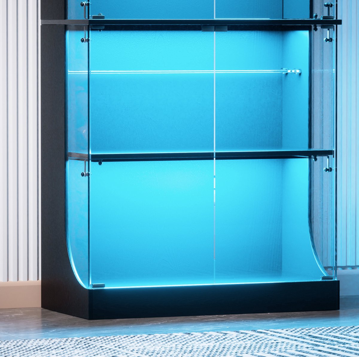 Vitrinekast - LED-Verlichting En Glazen Deuren - Voor Woonkamer Slaapkamer En Kantoor - Zwart - 80x35x165 Cm