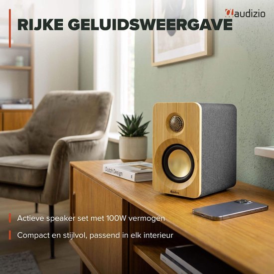 Audizio KS16 PC speakers - Actieve speakerset met Bluetooth - Geschikt voor laptops - 100W - Bamboe van Audizio — afbeelding 4