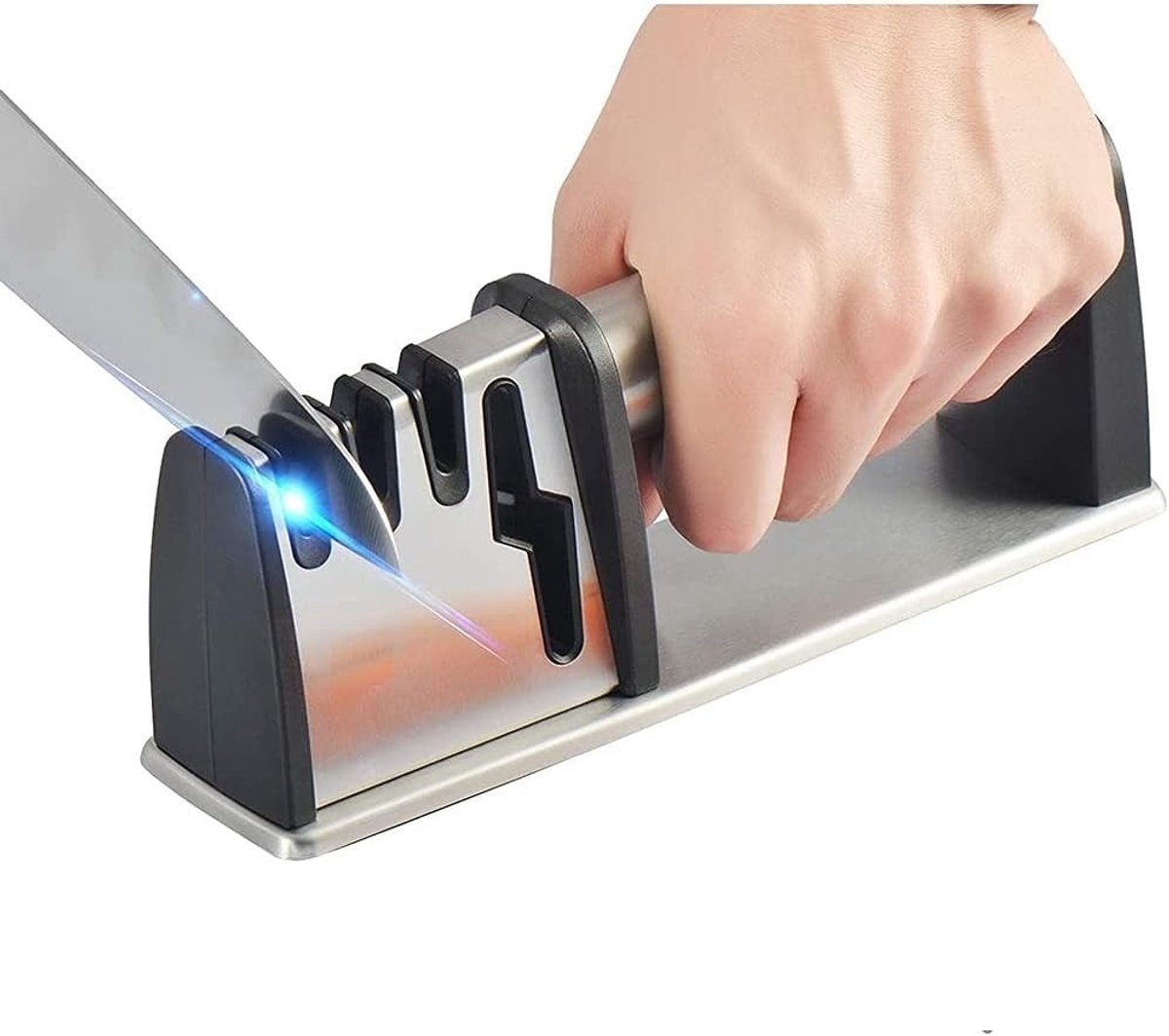 Professionele 4-fasen Messenslijper met Antislip Basis voor Keukenmessen en Scharen, Ideaal voor Thuisgebruik en Koks