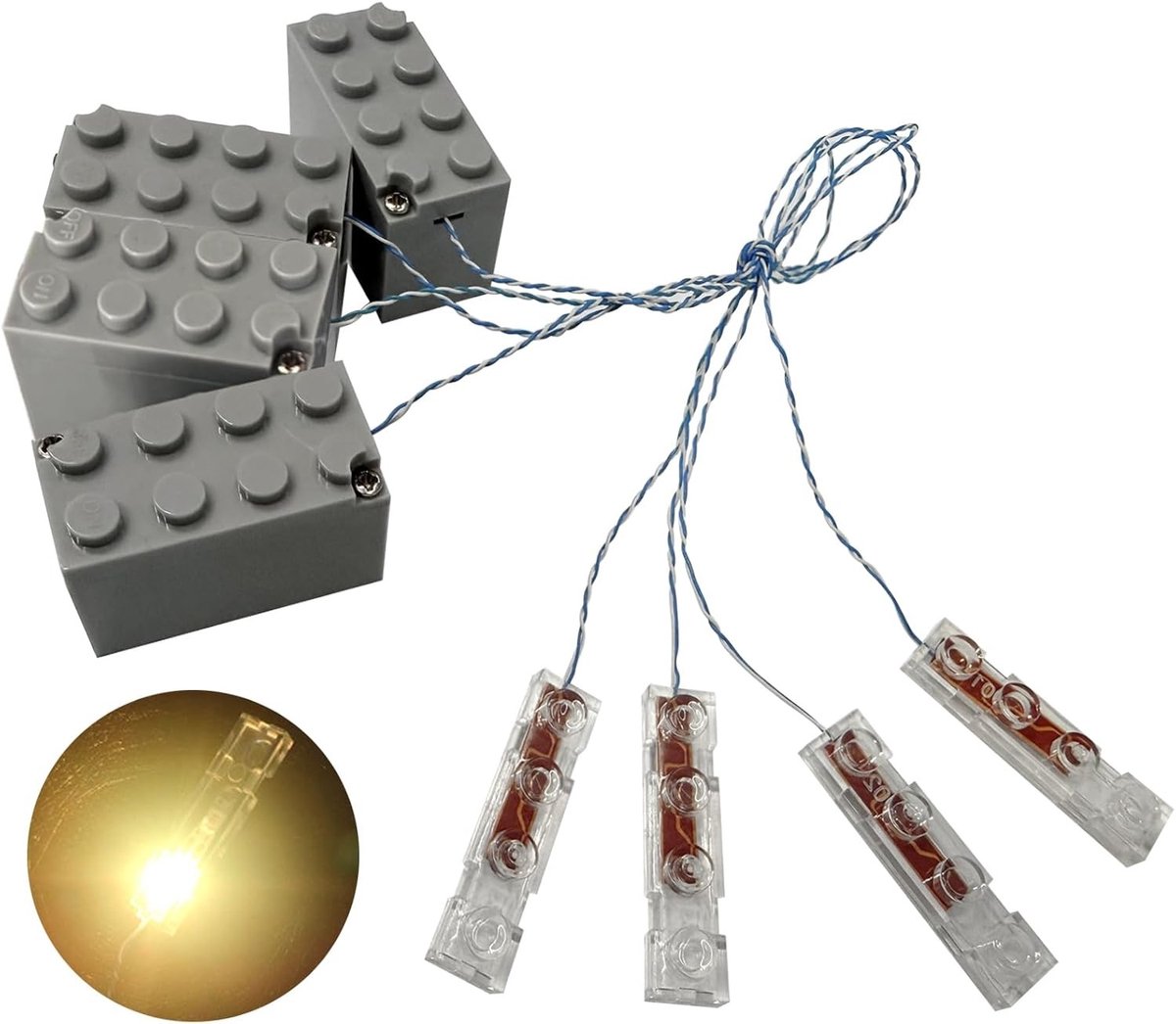 Luminous Bouwstenen Set met LED Verlichting - 4 Stukken Bouwblokken voor Creatieve DIY Projecten en Speelgoed voor Kinderen - Geschikt voor Alle Bouwsystemen (Warm Wit)