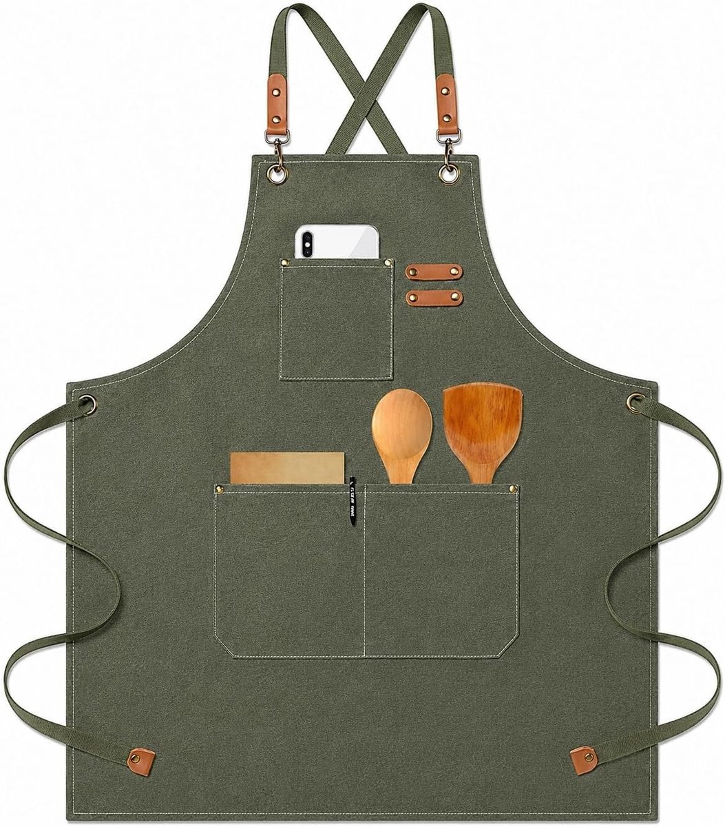 Verstelbare BBQ Schort voor Mannen met 3 Zakjes - Ideaal voor Koken, Grillen en Schilderen