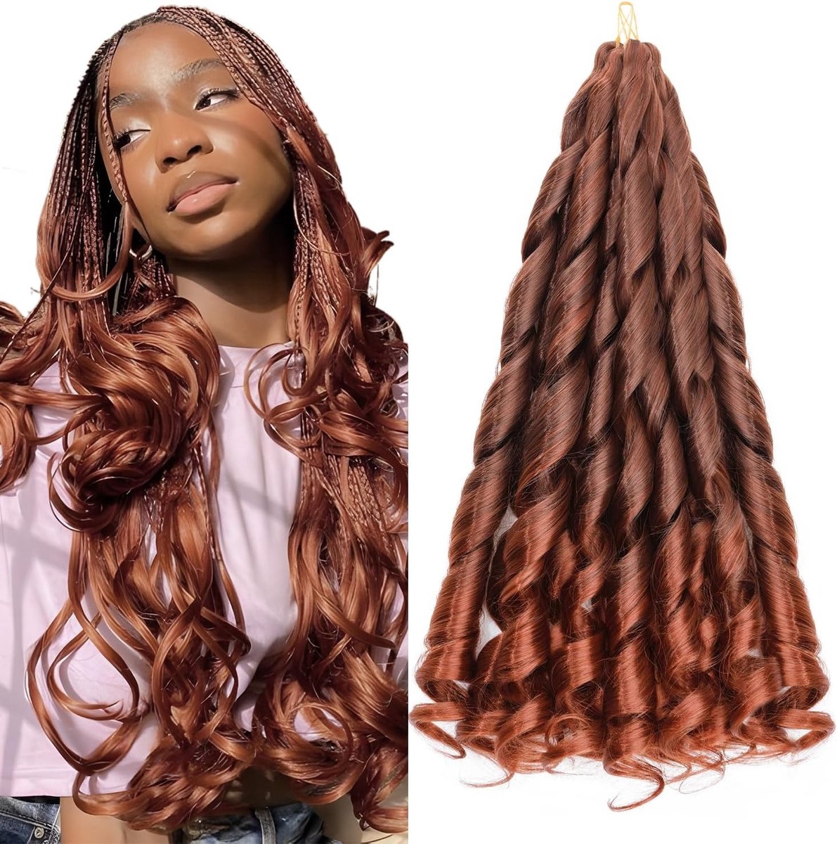 Franse Krullend Vlecht Haar 60cm Losse Golven Spiral Krullen Synthetische Extensions voor Vlechten, 3 Packs 360g, Kleur Auburn, Ideaal voor Diverse Vlechtstijlen