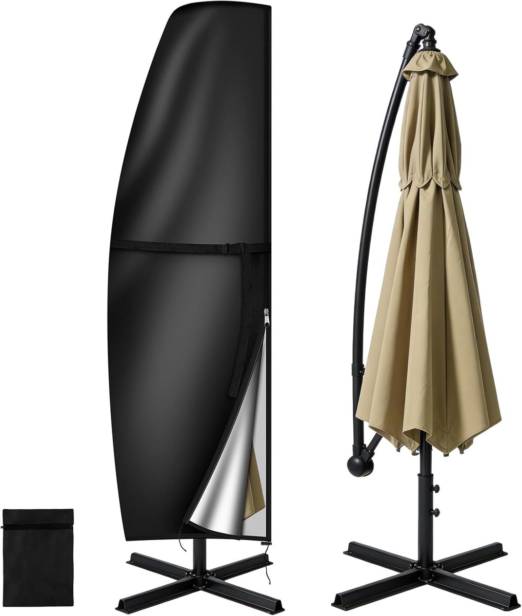 SnelShoppen - Tuinparasolhoes met Ritssluiting - 210D Oxford - Waterdicht, Winddicht, UV Bescherming - Zwart - 190 x 30 x 50 cm - Bescherming voor Tui