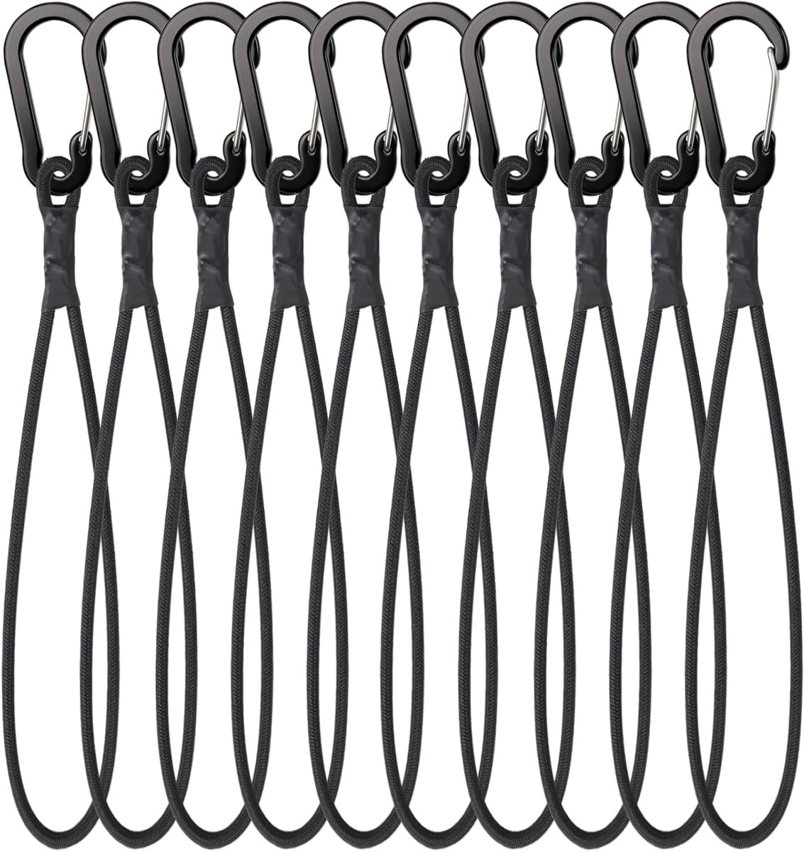 SnelShoppen - 10 Stuks Elastische Spanbanden met Karabijnhaak, 15 cm, Duurzaam Elastisch Touw met Haken voor Camping, Dekzeilen, Tent, 30 cm x 4 mm