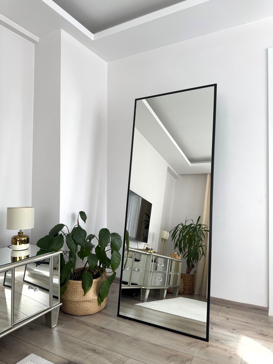 Mirrors by Thier® Tidea - Staande Spiegel Rechthoek met Rand - 180 x 70 cm - Zwart