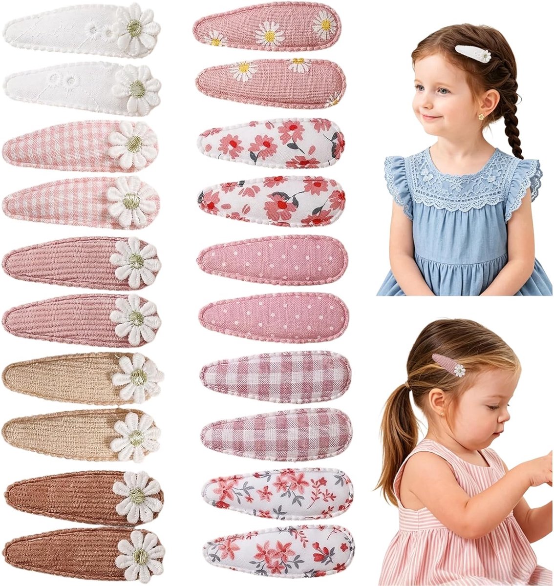 SnelShoppen - Haarspelden Set 20 Stuks - Haarverf voor Meisjes - Haarjuwelen met Strik - Bloemen Haarclips voor Kinderen & Peuters - Antislip Haardele